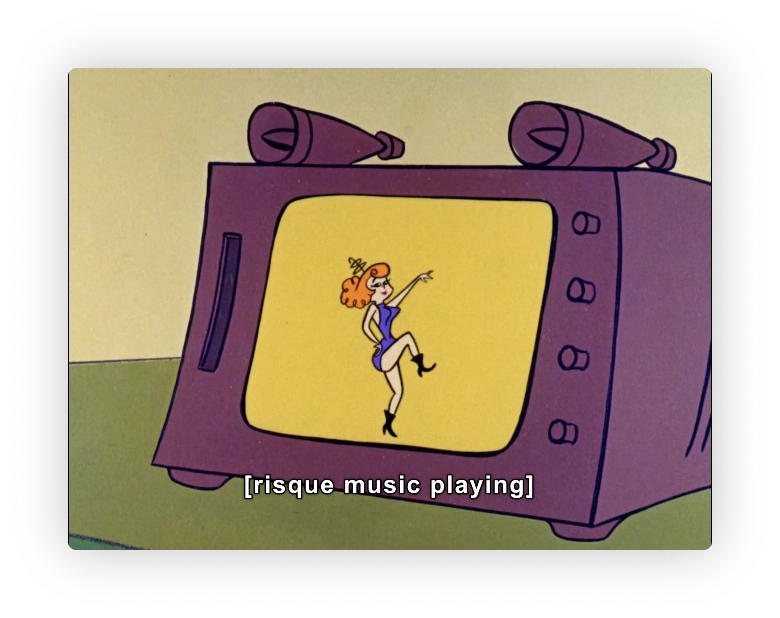 Futuristic TV / video news screen with a risqué music dance scene.