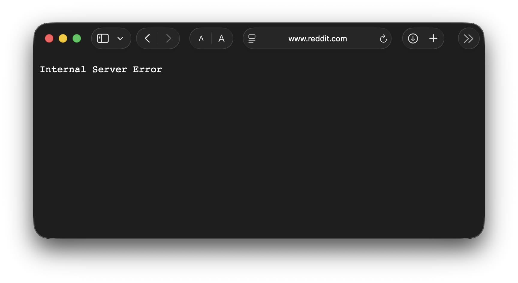 Screen shot of blank browser window.  Trying to get to reddit.com and receiving "internal server error"
