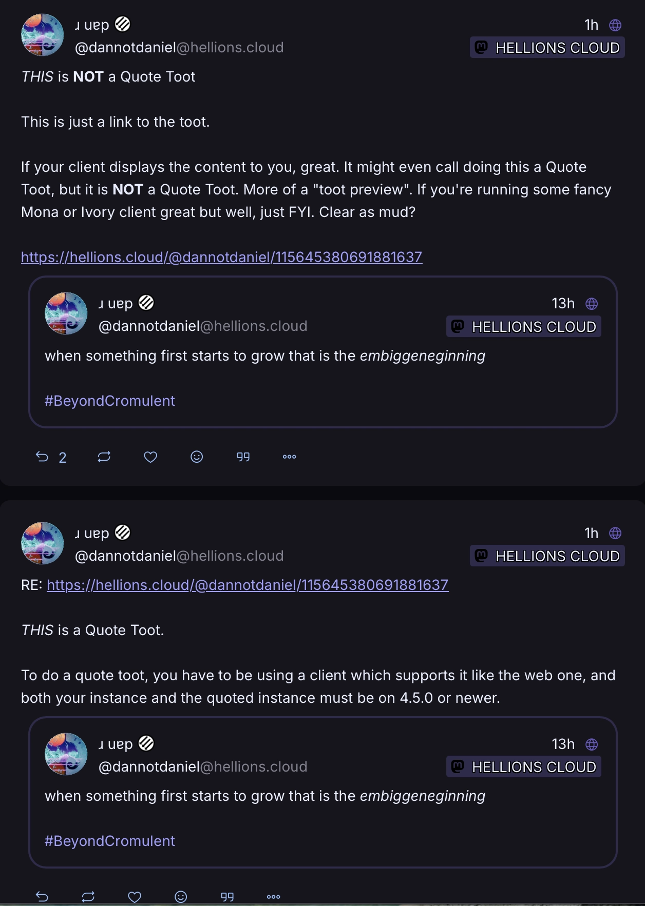 Functionally identical link toot and quote toot's on IceShrimp